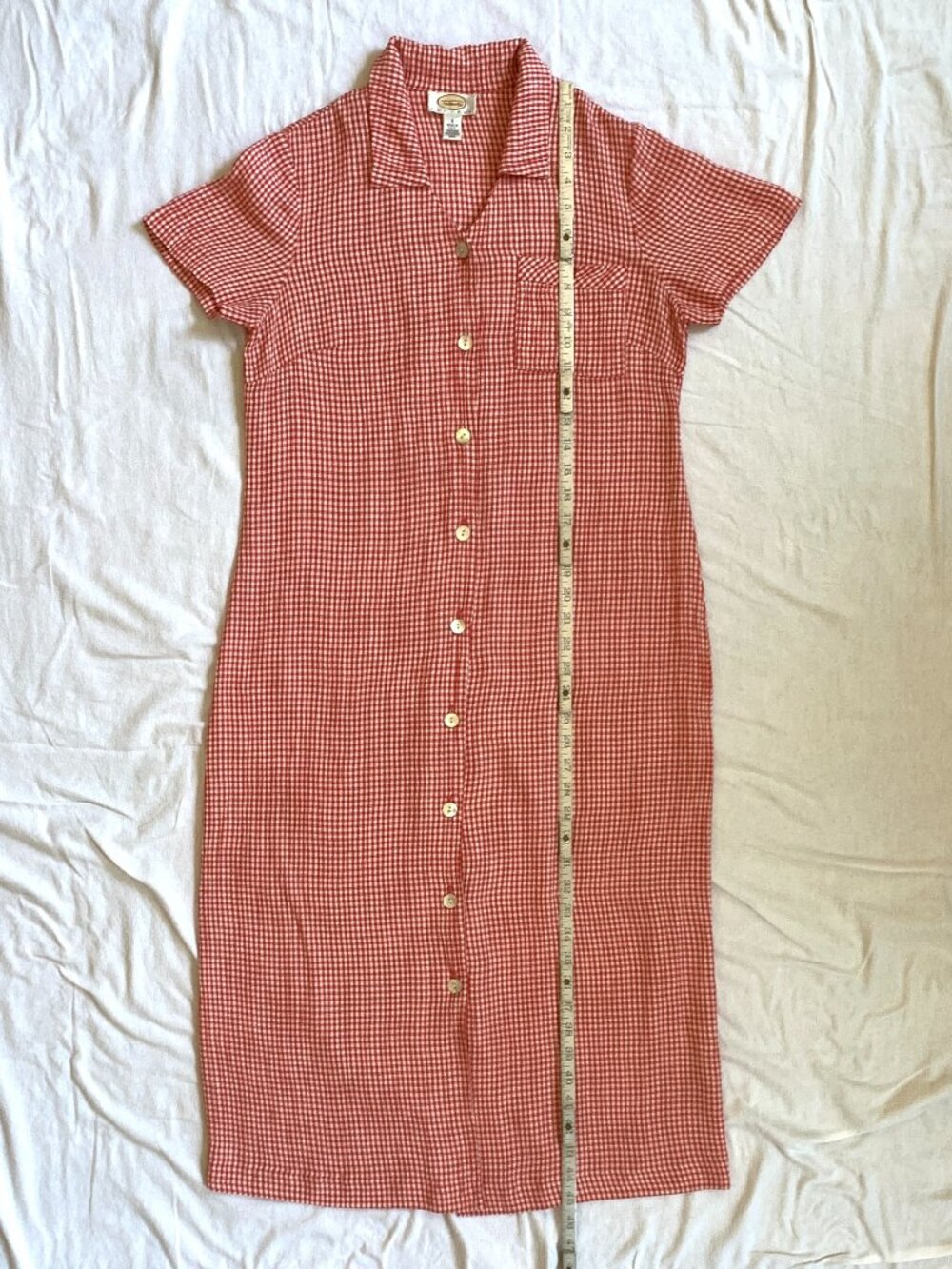 Vintage Talbots Red White Gingham Button Up Midi Dress 6P Short Sleeve Americana - Picture 9 of 11